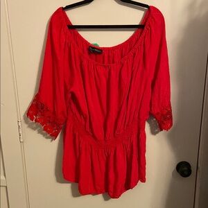 Lane Bryant Red Smocked 3/4 Sleeve Blouse